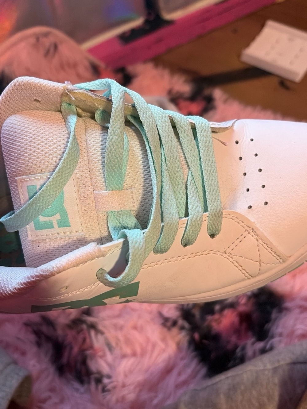 DC Kids White Sneakers with Mint Laces